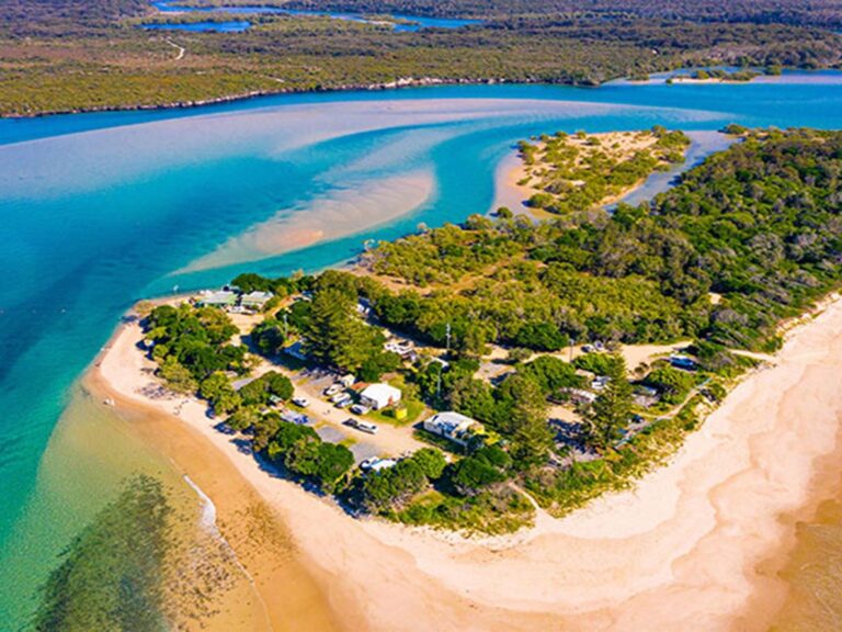 Aerial view of Sandon River campground, Yuraygir National Park. Photo credit: Jessica Robertson