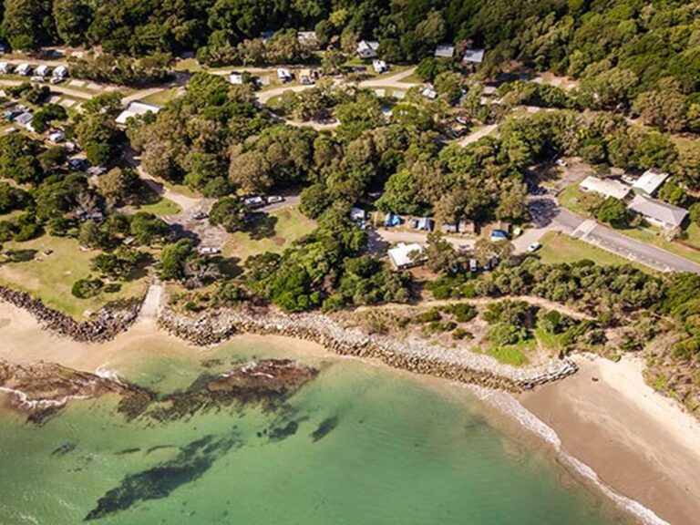 Aerial view of Woody Head cottages and cabins, Bundjalung National Park. Photo: John Spencer/OEH