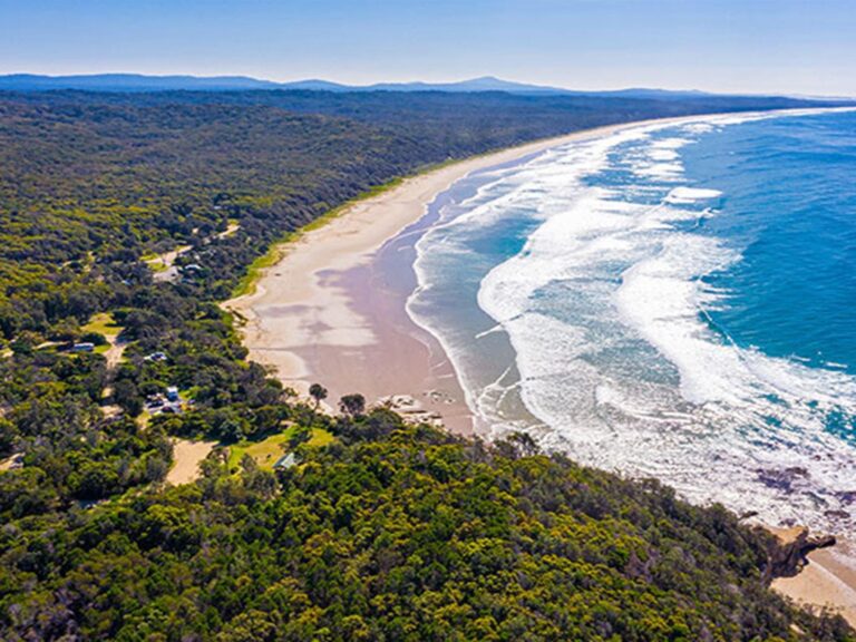 Aerial view of Illaroo campground and group camping area in Yuraygir National Park. Photo: Jessica