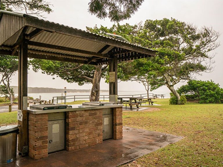 Covered gas-fired barbecue facilities at Woody Head campground, Bundjalung National Park. Photo: