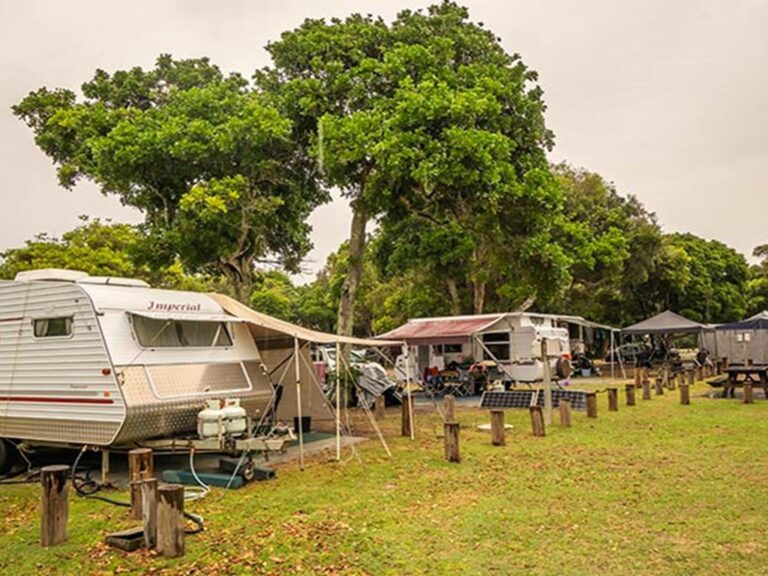 Two caravans set up for a holiday at Woody Head campground, Bundjalung National Park. Photo: John