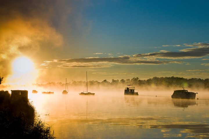 Boats at sunrise in Maclean